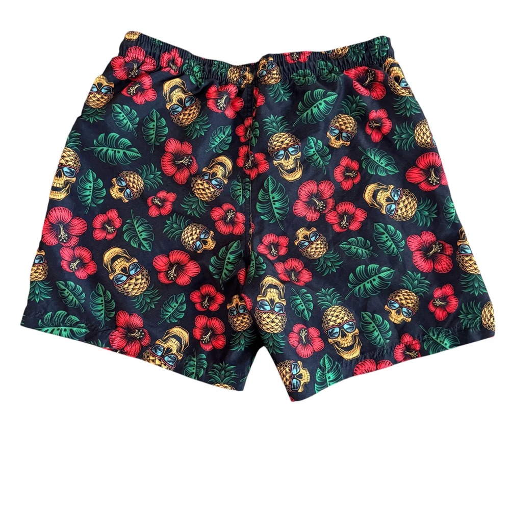 Broken Threads Medium 6in Navy Blue Pineapple Skull Tropical Mens Swim Trunks - Picture 2 of 8